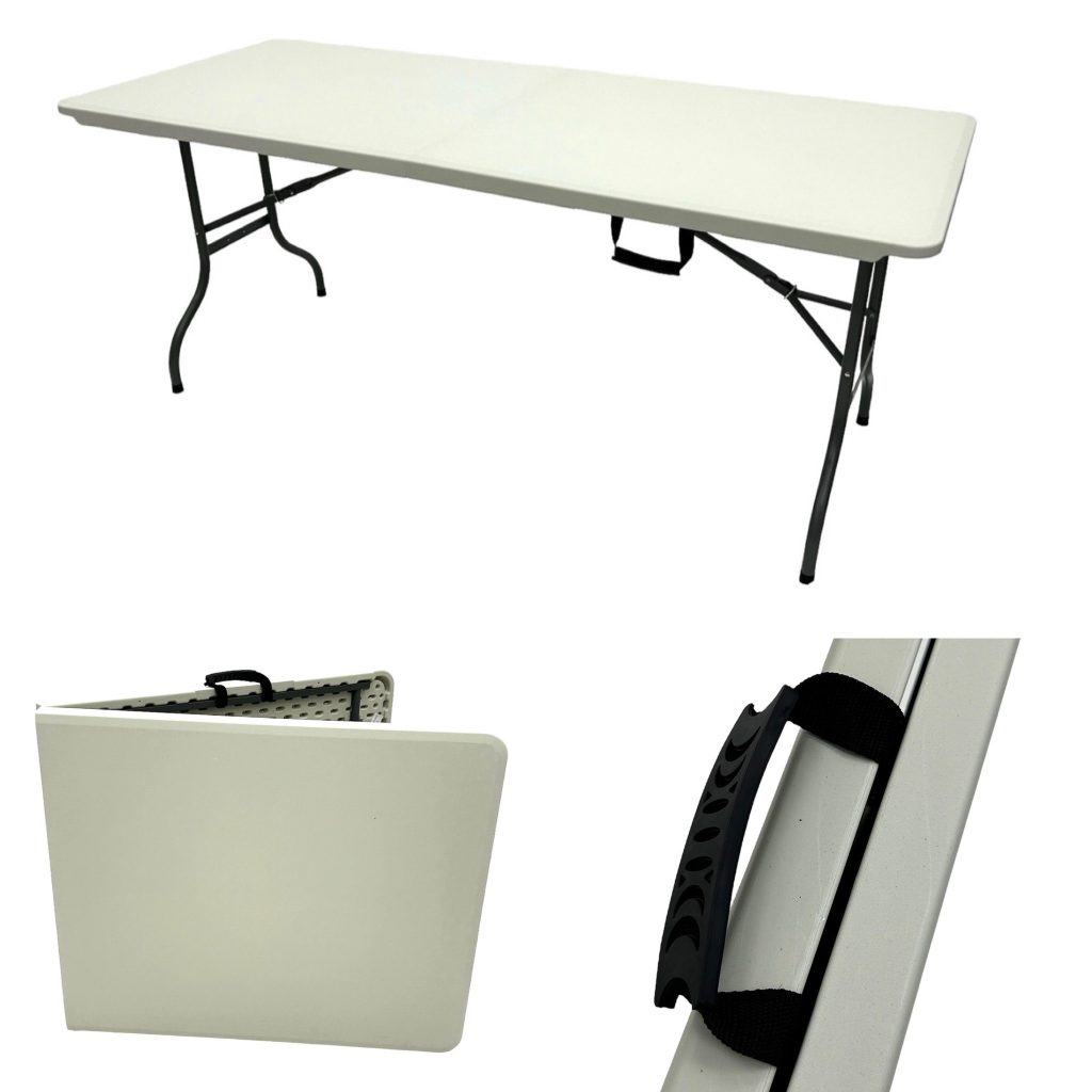 5' Plastic Folding Table, Folds In Half