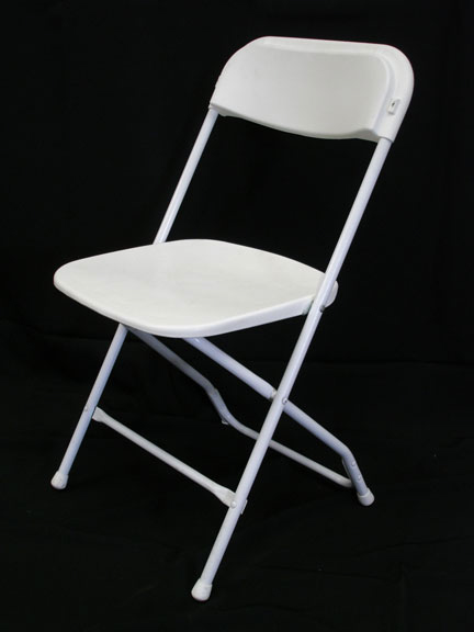 Lightweight tubular metal folding frame with a  plastic seat, back and feet - BE Event Hire