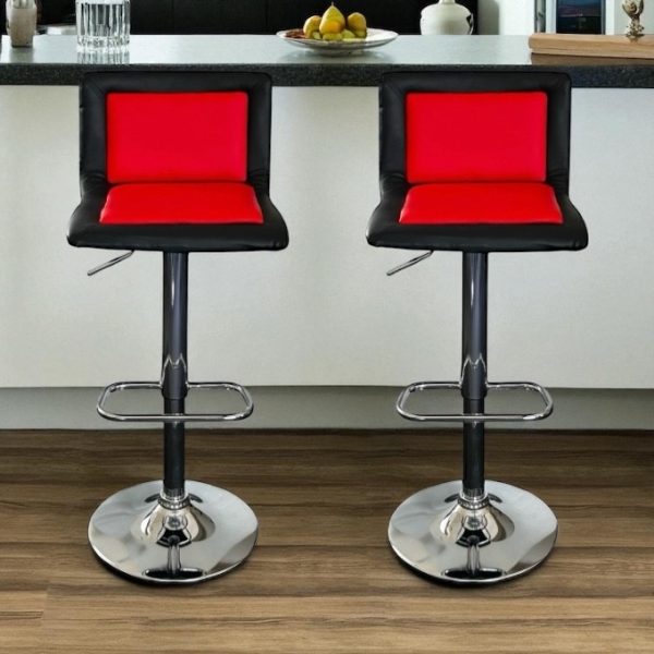 thumbnail image 2 of Set Of 2 Adjustable Swivel Bar Stools – Faux Leather Square Stitch – Red, Black, Or White 2 of 6