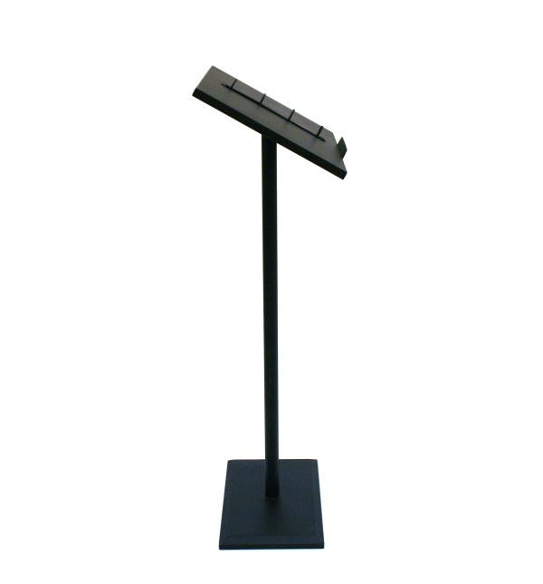 Black powder coated carbon steel lectern with attached ring binders - BE Event Hire