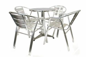 Aluminium Round Table & 4 Double Tube Aluminium Chairs - BE Furniture Sales