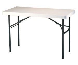 Sturdy 4' x 2' blow mold plastic table with steel folding legs - BE Event Hire