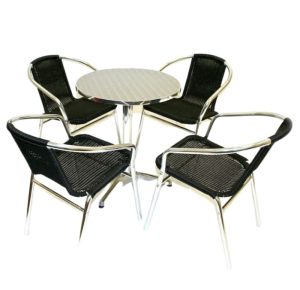 Black Rattan Garden Set - Round Pedestal Table & 4 Chair Set - BE Furniture Sales