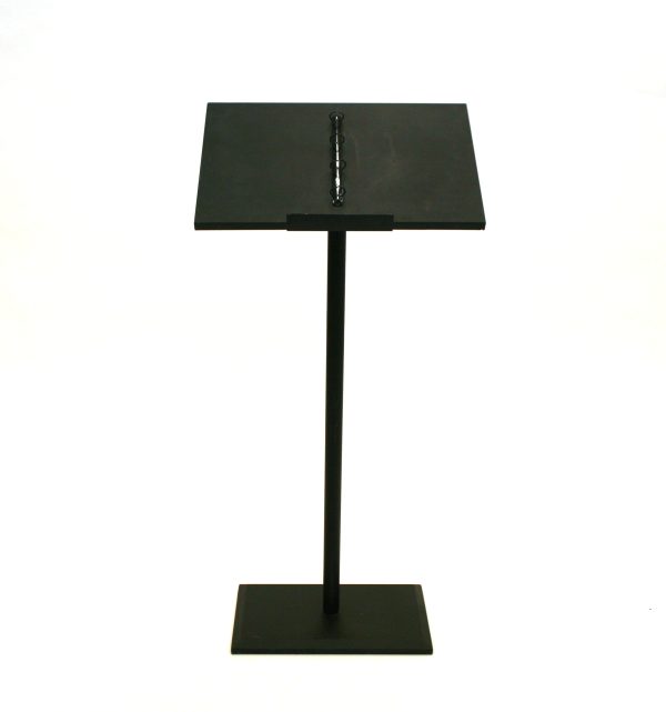 Black powder coated carbon steel lectern with attached ring binders - BE Event Hire