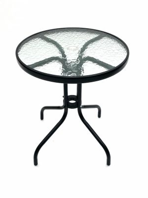 Round Glass Garden Table - Black Frame, 60cm Diameter - BE Furniture Sales