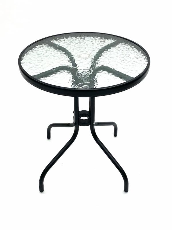 Round Glass Garden Table - Black Frame, 60cm Diameter - BE Furniture Sales