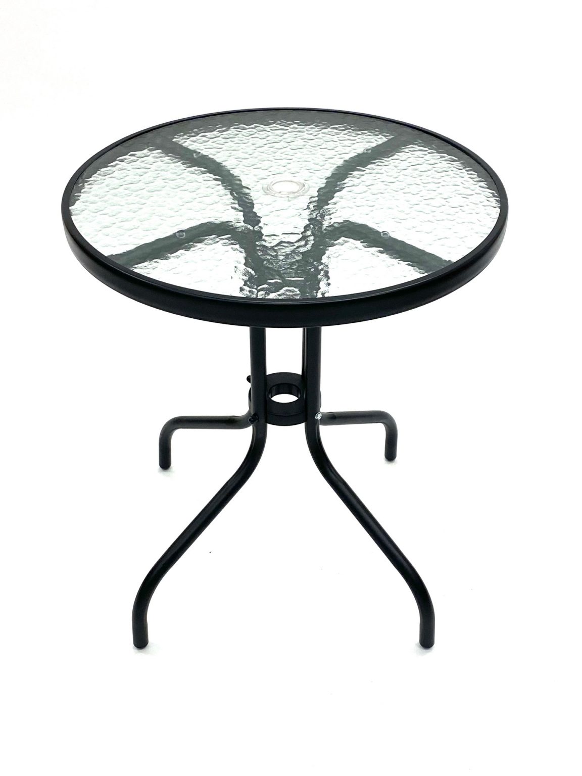Black Garden Set Round Glass Table & 4 Black Steel Chairs