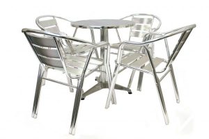 fish & chip shop aluminium double leg table and chair cafe set - BE Furniture Sales