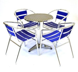 fish & chip shop blue aluminium furniture table and chair set - BE Furniture Sales