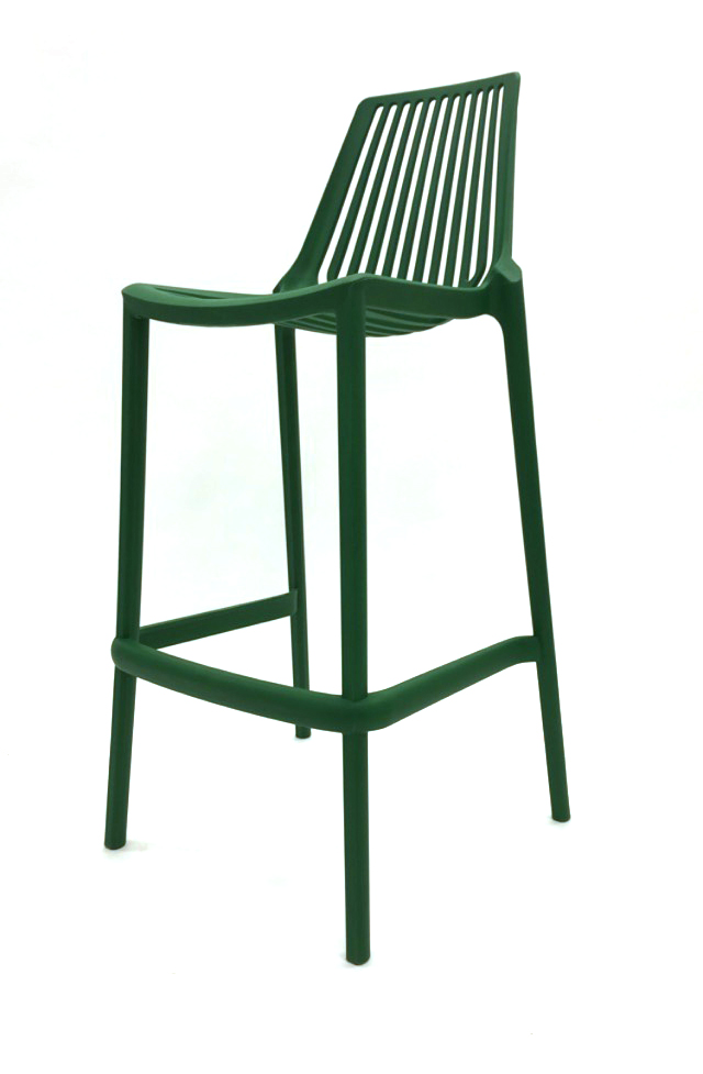 Aluminium High Table & 2 Green Plastic Bar Stools BE Furniture Sales