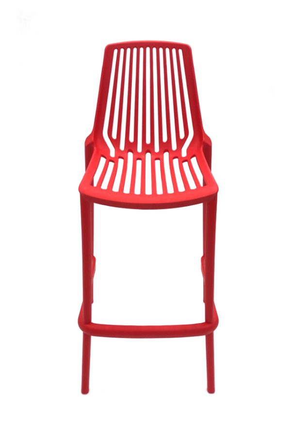 Aluminium Bar Table & 2 Red Plastic Bar Stools BE Furniture Sales