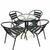 Black Garden Set - Round Glass Table & 4 Black Steel Chairs - BE Furniture Sales