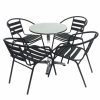 Black Garden Set - Aluminium Pedestal Table & 4 Black Steel Chairs - BE Furniture Sales