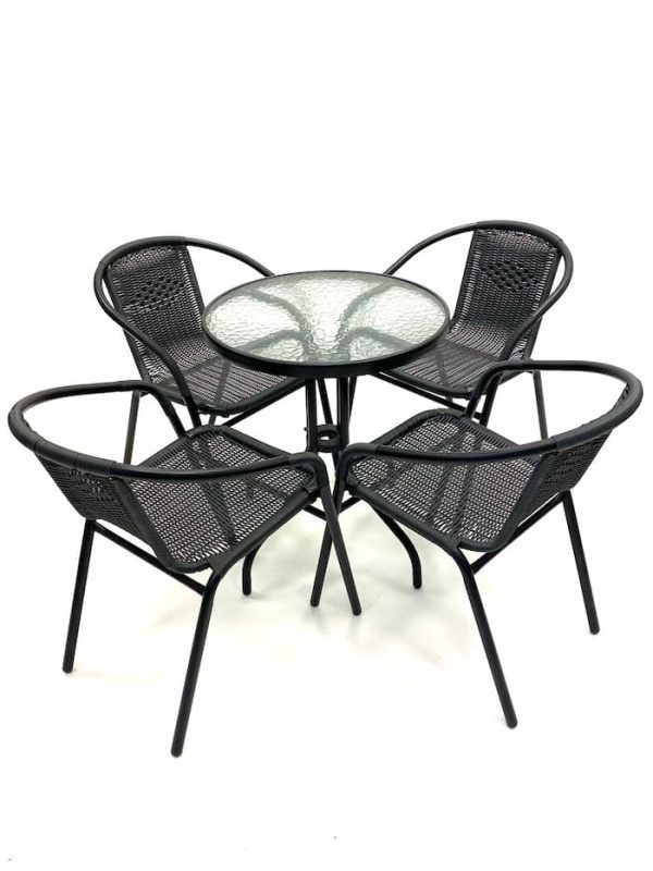 Black Rattan Garden Furniture Set with Glass Table - BE Furniture Sales