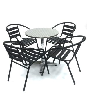 Black Steel Garden Sets with Round Aluminium Table - BE Furniture Sales