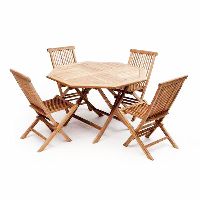 Teak Garden Furniture Set 4 Chairs 1 Octagonal Table Be S - Wooden Garden Patio Set With Parasol