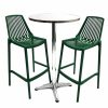 Aluminium High Table & 2 Green Plastic Bar Stools - BE Furniture Sales