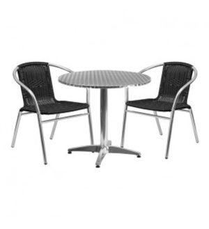 Black Rattan Garden Set - Round Pedestal Table & 2 Chair Set