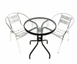 Aluminium Cafe Set - Round Glass Table & 2 Chair Set - BE Furniture Sales