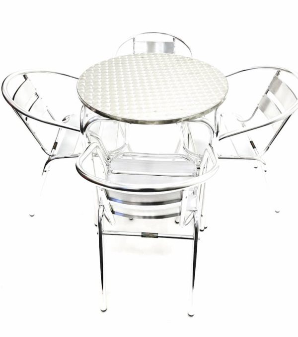 Aluminium Bistro Set - Round Table & 4 Chair Set - BE Furniture Sales