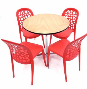 Round Dual Height Varnished Wood Table & 4 Contemporary Roma Red Chairs Set - BE Furniture Sales