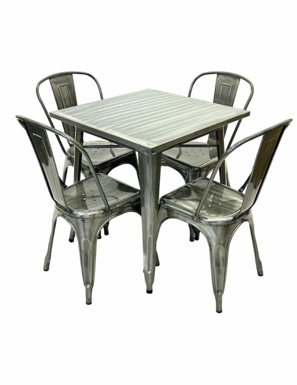 Silver Metal Tolix Table & 4 Chair Sets - BE Furniture Sales