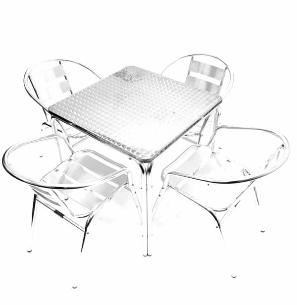 70 cm Square Aluminium Table & 4 Aluminium Chairs - BE Furniture Sales