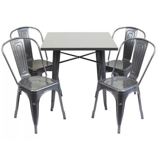 Silver Metal Tolix Sets - 4 tolix chairs & 1 table - BE Furniture Sales
