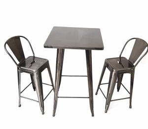 Tolix Bar Table & 2 Silver Tolix Bar Stools - BE Furniture Sales