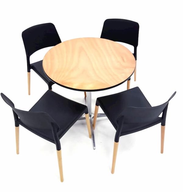 Round Adjustable Wood Table & 4 Black Chairs BE Furniture Sales