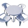 White Plastic Garden Set - Round Table, 4 x Slatted Chairs - BE Furniture Sales