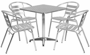 Aluminium Bistro Set - Square Pedestal Table & 4 Chair Set - BE Furniture Sales