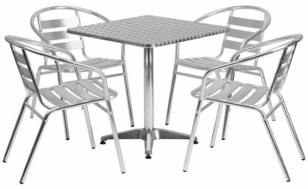 Aluminium Bistro Set - Square Pedestal Table & 4 Chair Set - BE Furniture Sales