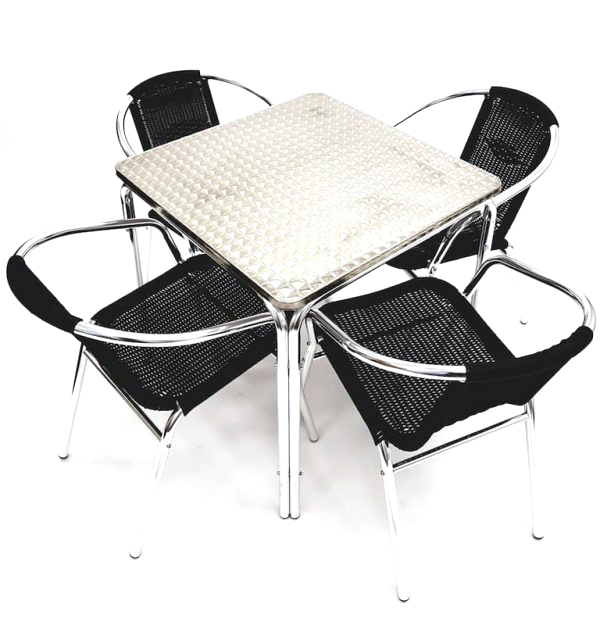 Aluminium Garden Set - Square Table & 4 Rattan Chairs - BE Furniture Sales