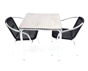 Aluminium Garden Set - Square Table & 2 Rattan Chairs - BE Furniture Sales