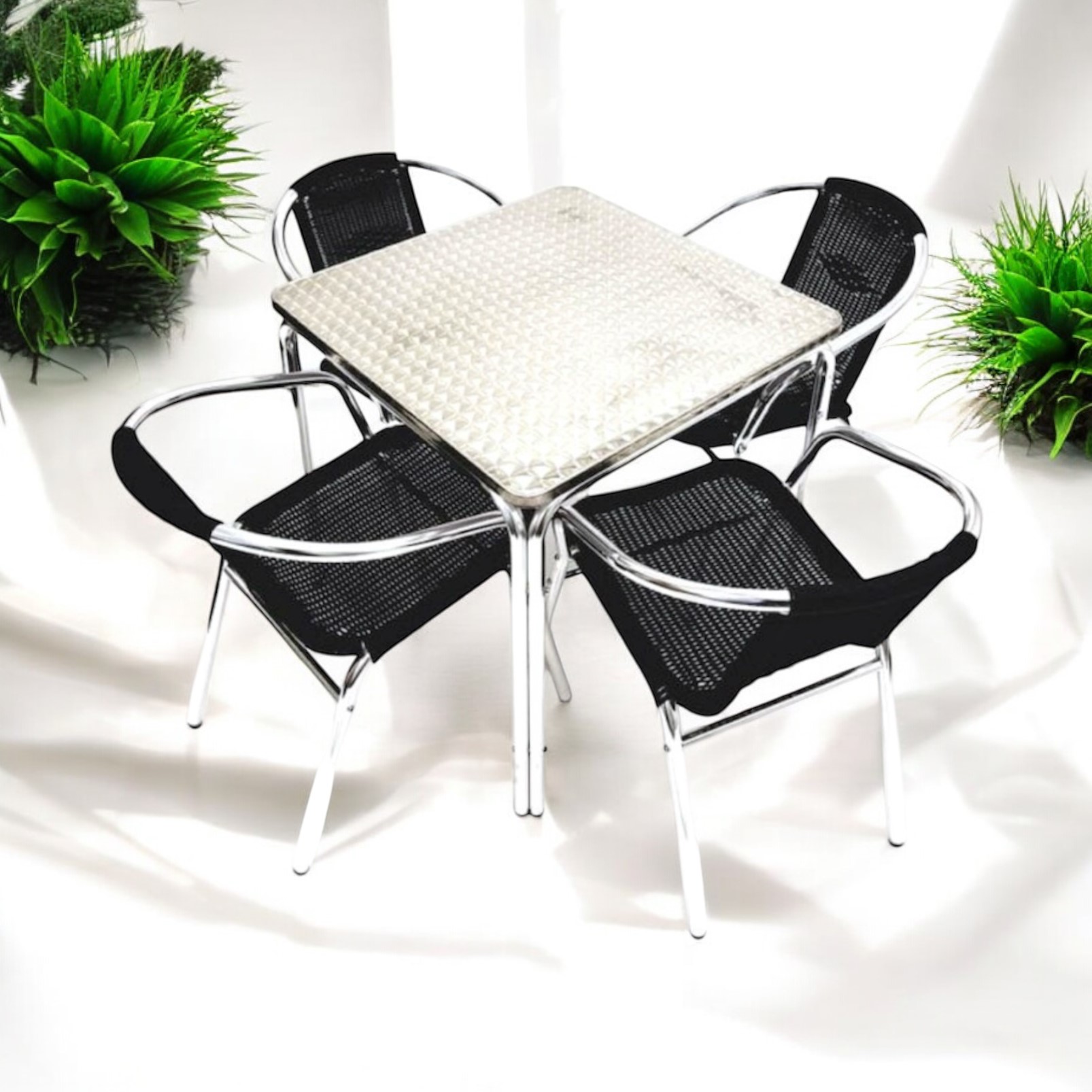 Aluminium Rattan Garden Set Table 4 Chairs BE Furniture Sales