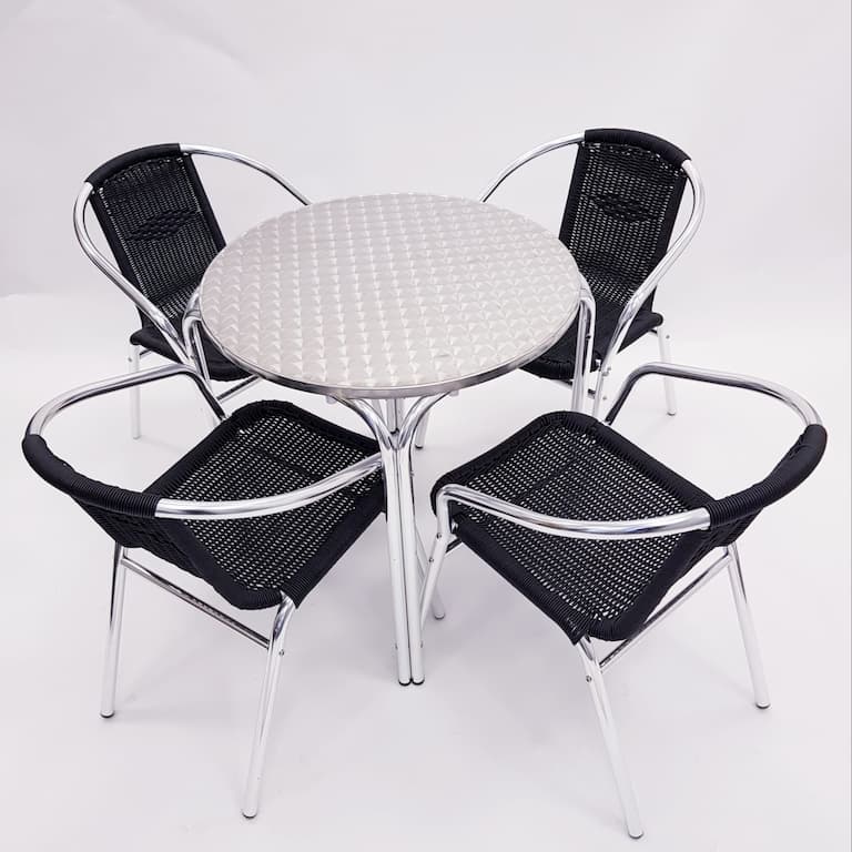 Aluminium Garden Table & 4 Black Rattan Chairs BE Furniture Sales