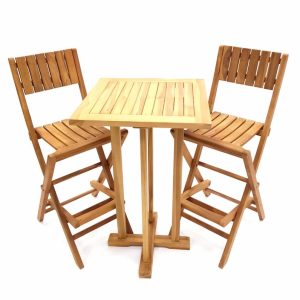 Hig Quality Teak Bar Table and 2 Teak Bar Stools - BE Furniture Sales