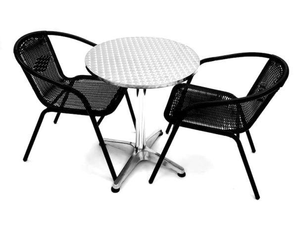 Black Balcony Set - Round Pedestal Table & 2 Rattan Steel Chairs - BE Furniture Sales