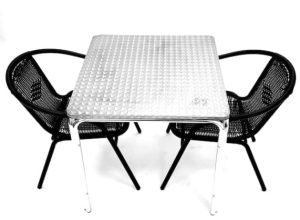 Black Garden Set - Aluminium Square Table & 2 Rattan Steel Chairs - BE Furniture Sales