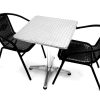 Black Garden Set - Square Pedestal Table & 2 Rattan Steel Chairs - BE Furniture Sales