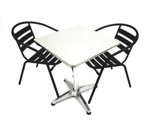 Black Steel Garden Set - Square Pedestal Table & 2 Black Steel Chairs - BE Furniture Sales