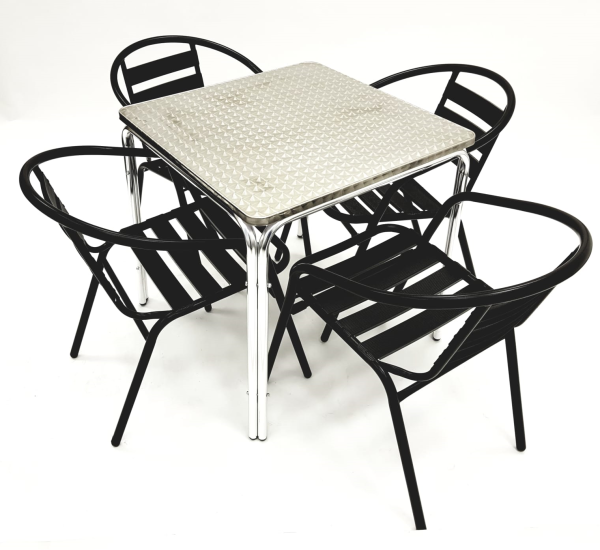 Black Garden Sets with Stacking Aluminium Table - BE Furniture Sales