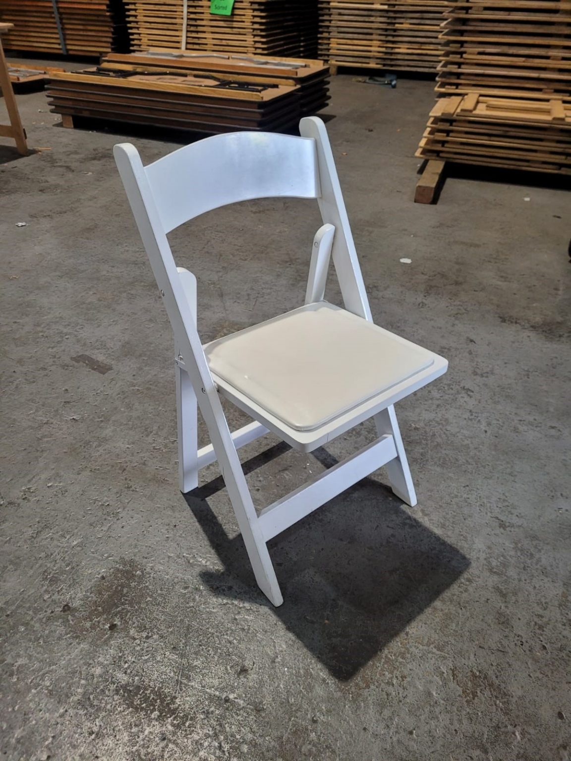 Ex Hire Clearance White Wooden Folding Chairs BE Furniture Sales