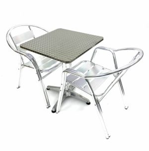 Aluminium Bistro Set - Square Pedestal Table & 2 Double Tube Chairs - BE Furniture Sales