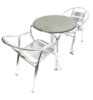 2 Aluminium Double Tube Garden Chairs & Round Aluminium Table - BE Furniture Sales