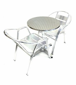 Aluminium Balcony Sets with 2 Double Tube Chairs & Round Aluminium Pedestal Table - BE Furniture Sales
