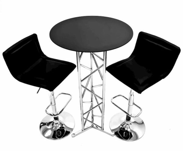 2 x Black Leather Bar Stools & Chatsworth Bar Table - BE Furniture Sales