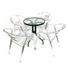 Aluminium Garden Set - Round Glass Table & 4 Double Tube Chairs - BE Furniture Sales