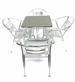 4 Double Tube Aluminium Chairs & Square Aluminium Pedestal Table - BE Furniture Sales